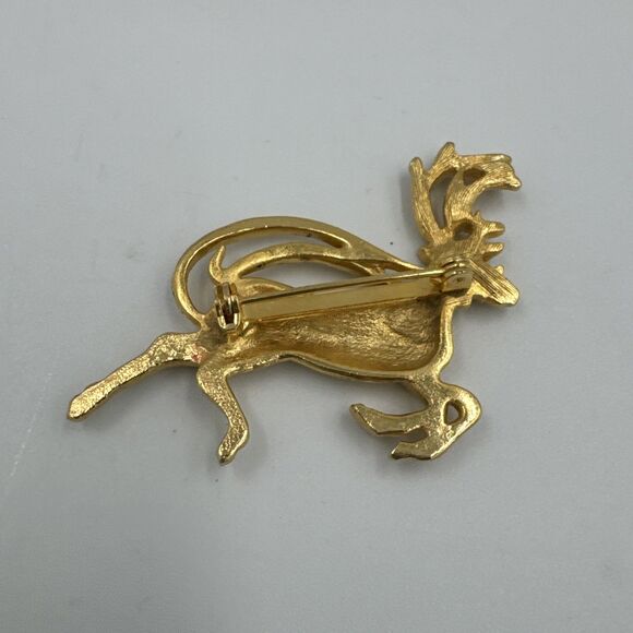 Rudolph Retro Clear Rhinestone Reindeer Christmas Pin Brooch Vintage - Picture 2 of 2